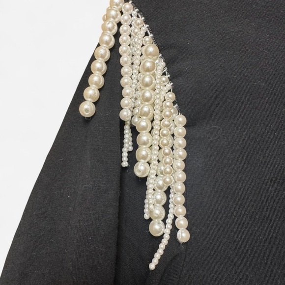 Veronica Beard Rumia Pearl Fringe Embellished Black Top - Picture 6 of 7